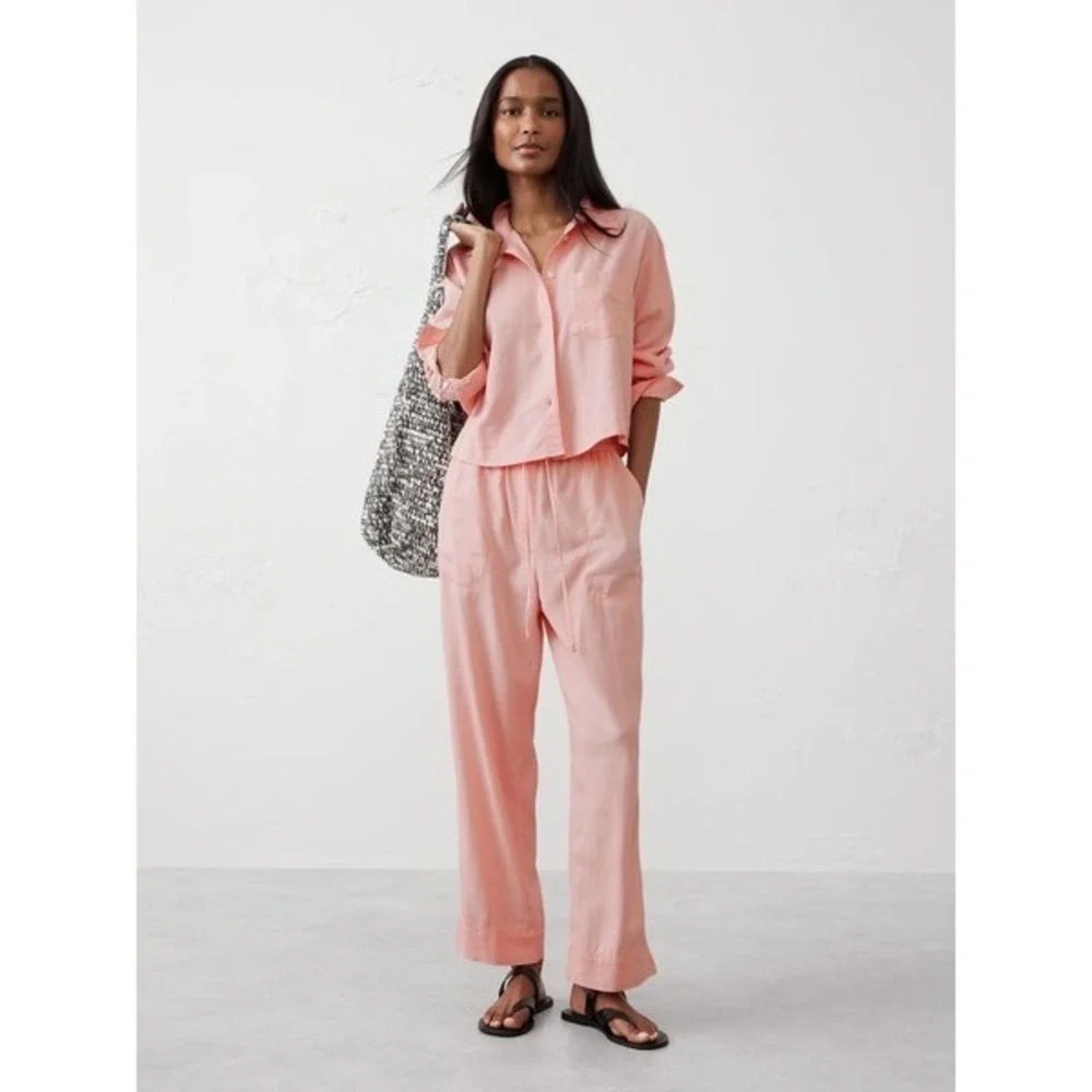Banana Republic Pink Linen Blend Straight High-Rise Pants 706619-07 XXS NWT